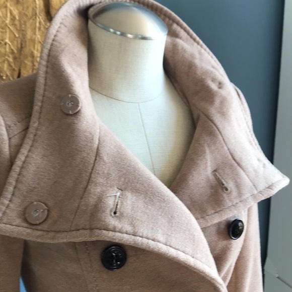 H&M tan button up peacoat size 0 neutral trendy closet staple office career - Picture 9 of 13